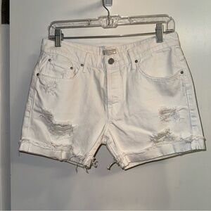 MOTHER White Distressed Jean Shorts